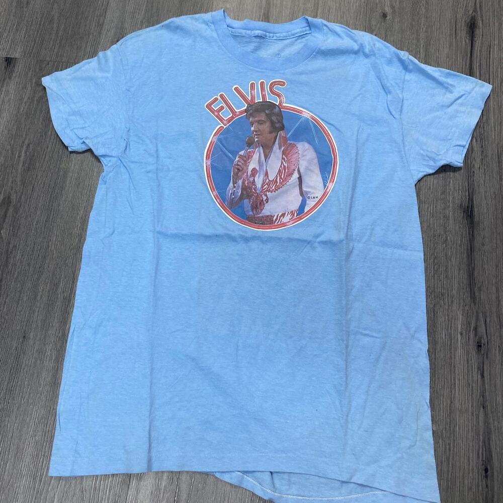 Elvis Presley Retro Concert Graphic T-Shirt Light Blue